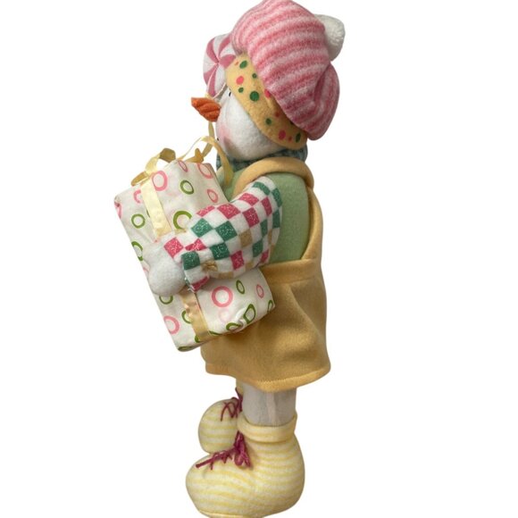 Snowman Greeter Christmas Decoration Holding Gift Peppermint Candy 18 In Pastel - Picture 2 of 7